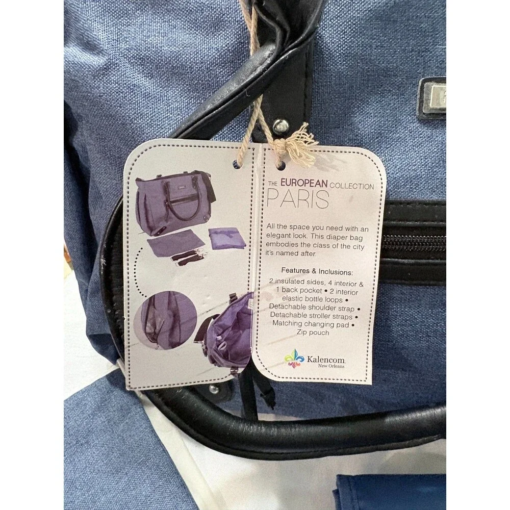 Kalencom European Collection Paris Diaper Bag in Blue Changing Pad Zip Pouch